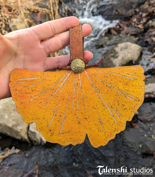Cork Leather Zipper Pouch - Gold Ginko (2 sizes)