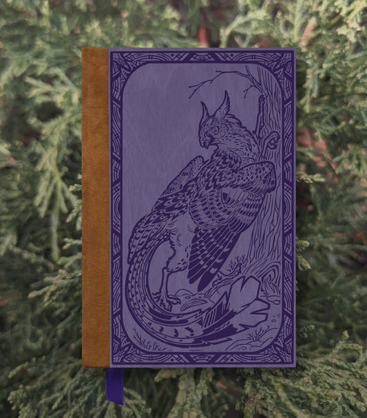 Gryphon's Scratching Tree Wooden Journal, Purple & Dark Purple