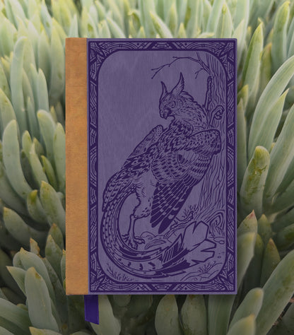 Gryphon's Scratching Tree Wooden Journal, Purple & Dark Purple