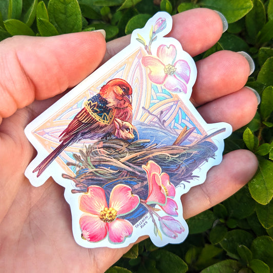  3.25" House Finch Couple Waterproof Vinyl Sticker by Talenshi