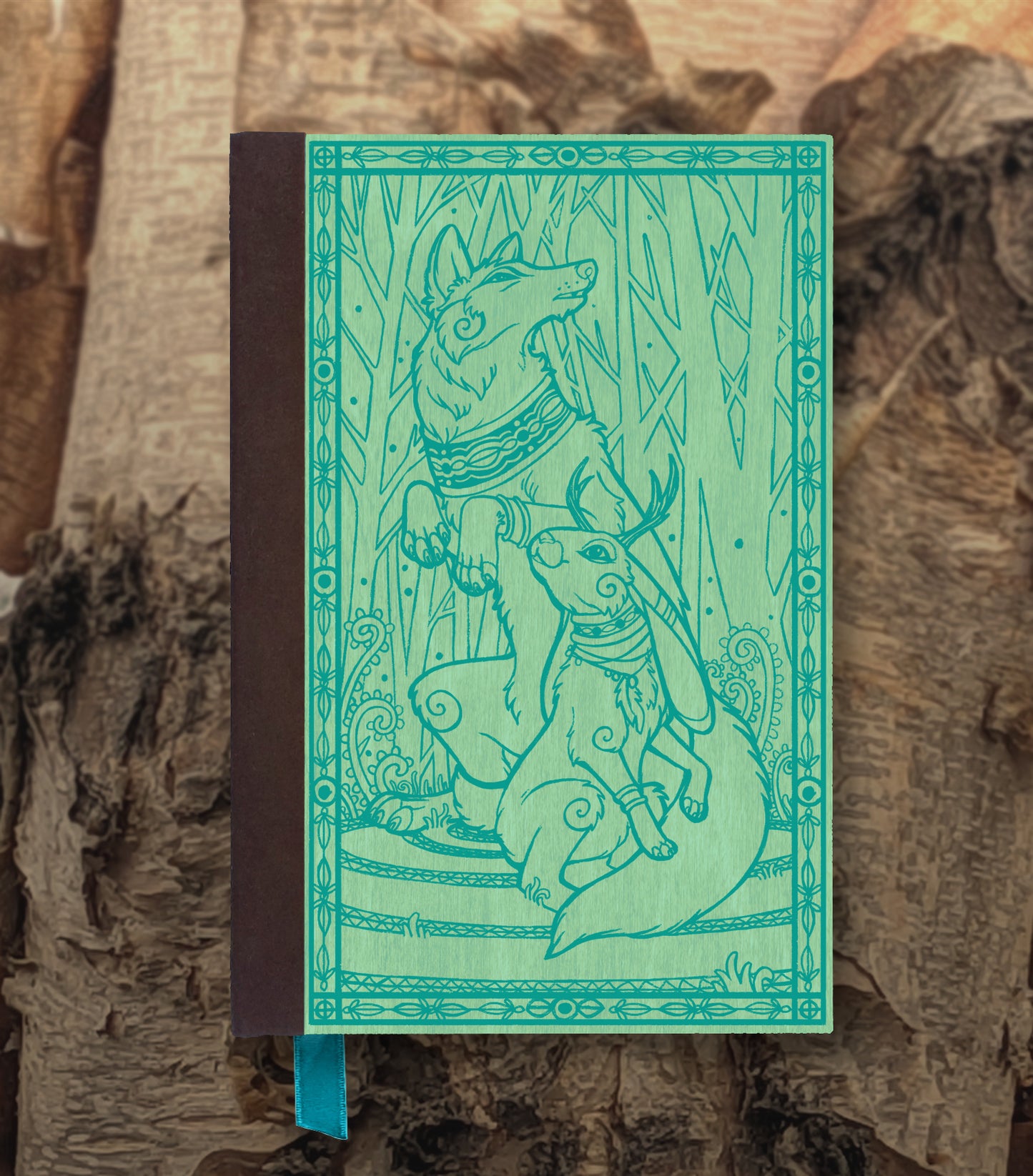 Jackalope & Wolf Magnetic Wooden Journal, Jade & Teal