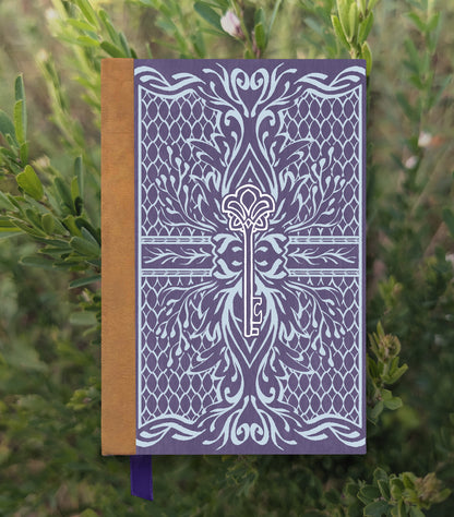 Enchanted Key Magnetic Wooden Journal, purple & gray