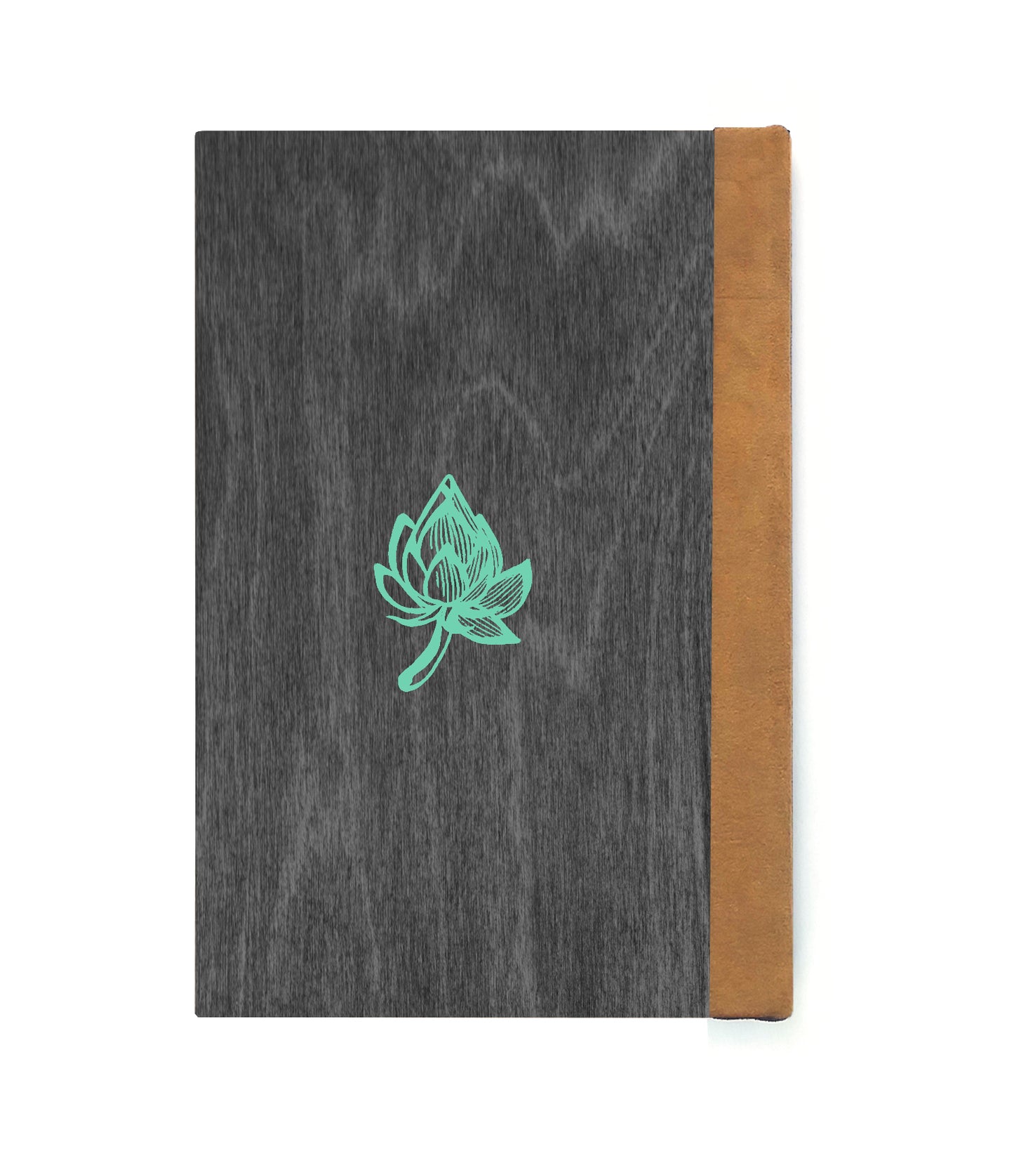 Blooming Lotus Magnetic Wooden Journal, Black & Teal