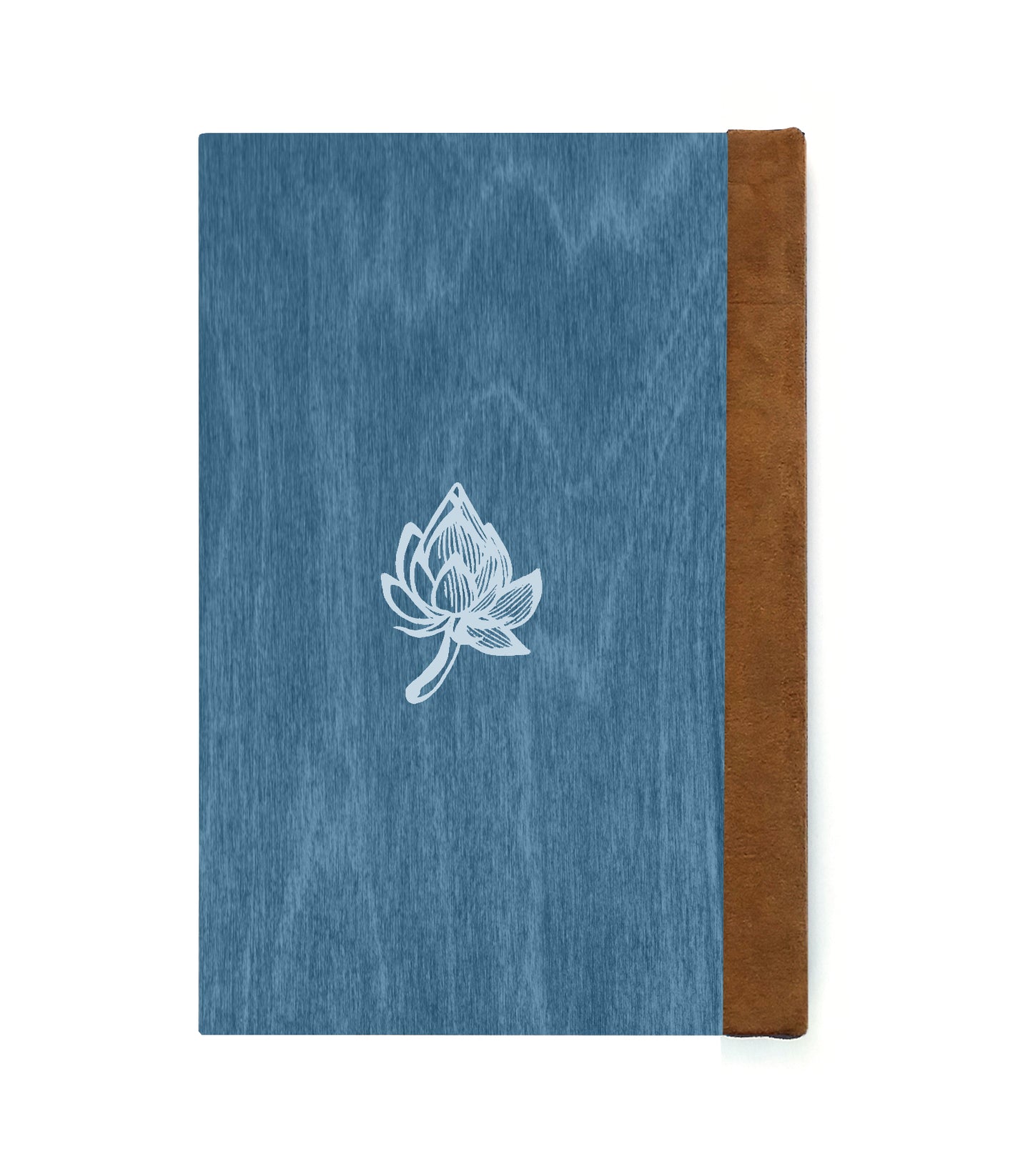 Blooming Lotus Magnetic Wooden Journal, Blue & Gray