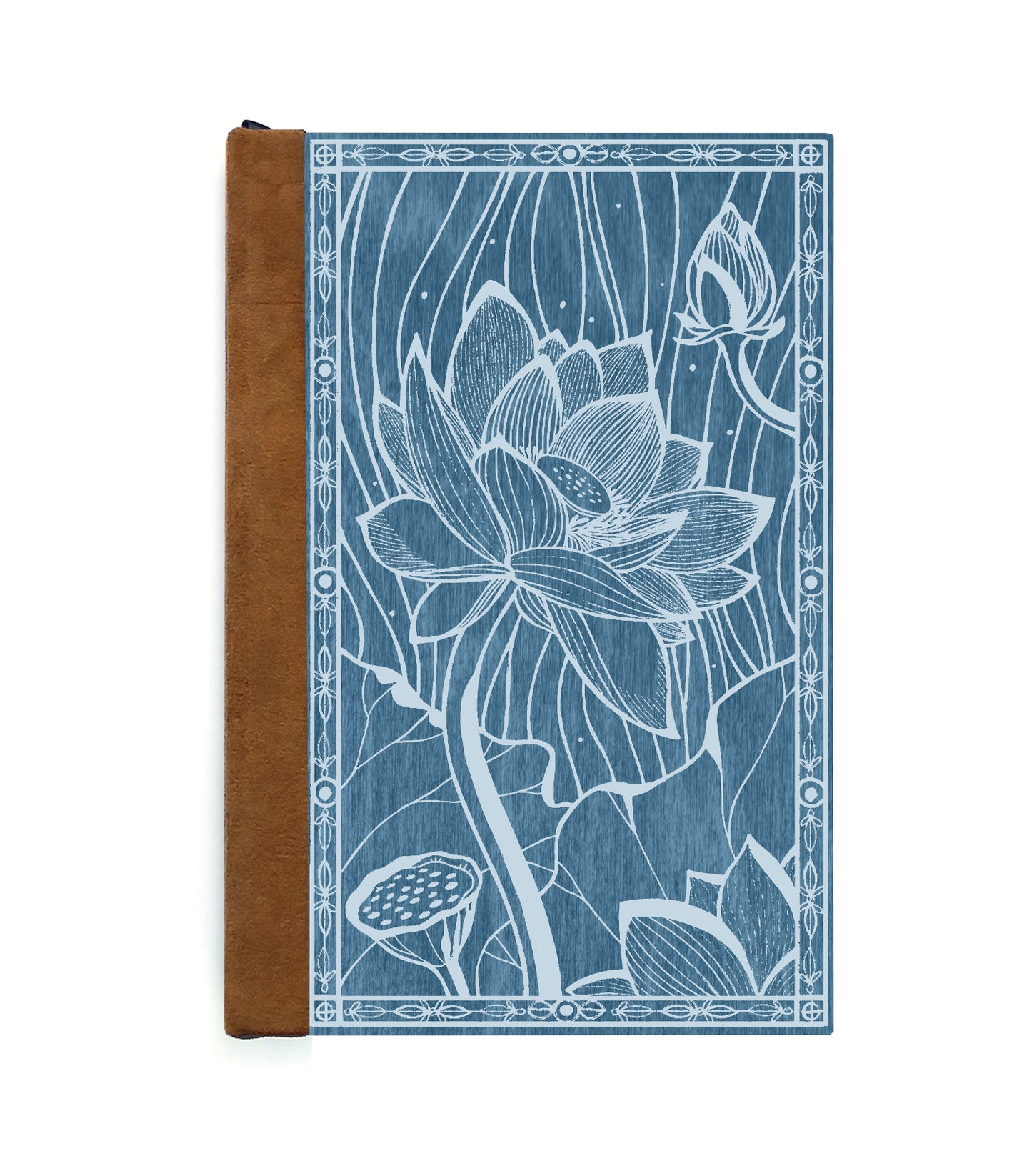 Blooming Lotus Magnetic Wooden Journal, Blue & Gray