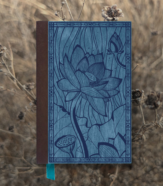 Blooming Lotus Magnetic Wooden Journal, Blue & Navy