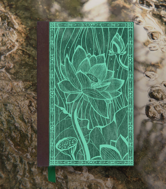 Blooming Lotus Magnetic Wooden Journal, Green & Teal