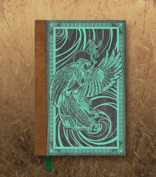 Mage Priest Magpie Magnetic Wooden Journal, Black & Teal