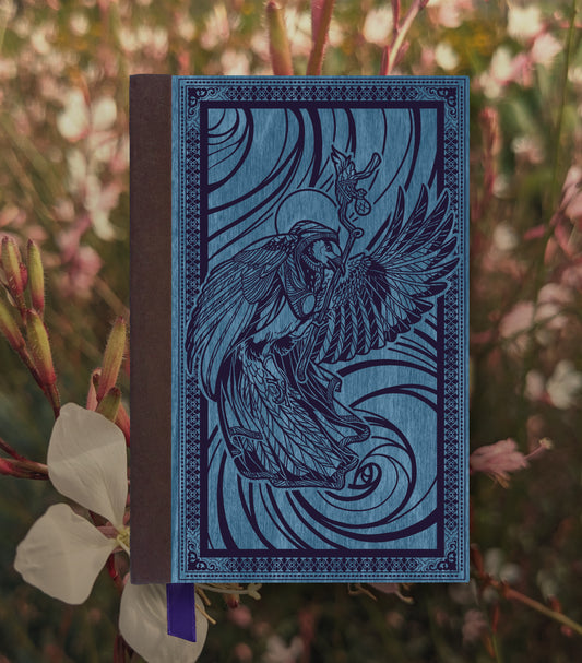 Mage Priest Magpie Magnetic Wooden Journal, Blue & Dark Purple