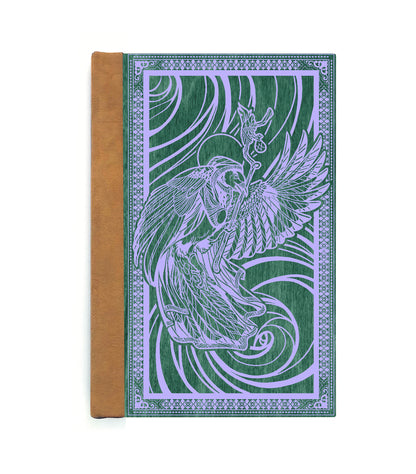 Mage Priest Magpie Magnetic Wooden Journal, Green & Lavender