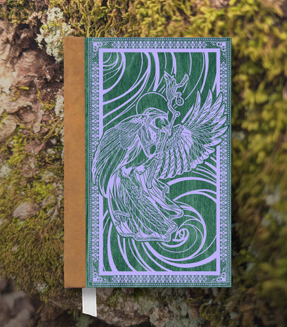 Mage Priest Magpie Magnetic Wooden Journal, Green & Lavender