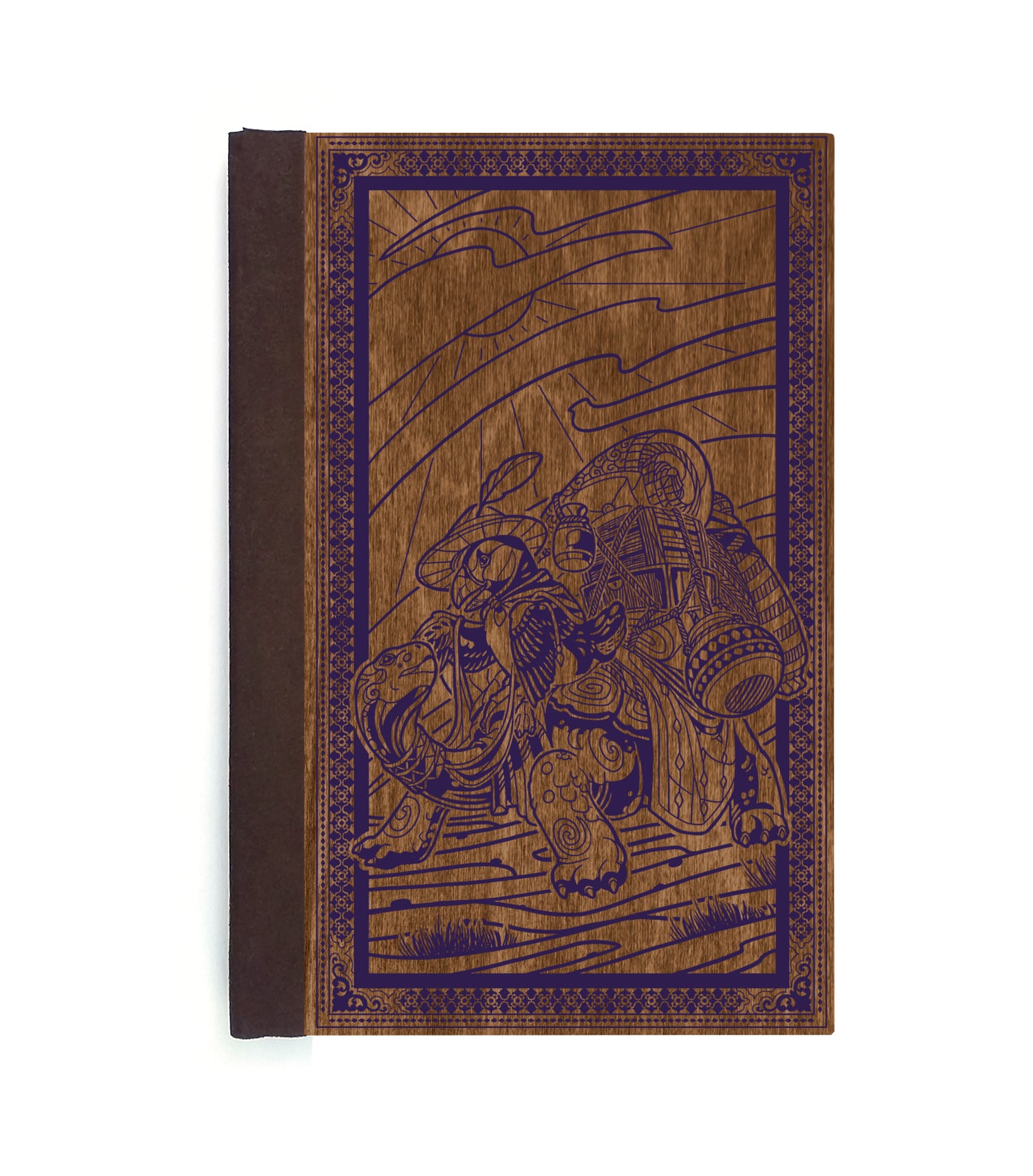 Puffin Merchant Magnetic Wooden Journal, Brown & Dark Purple