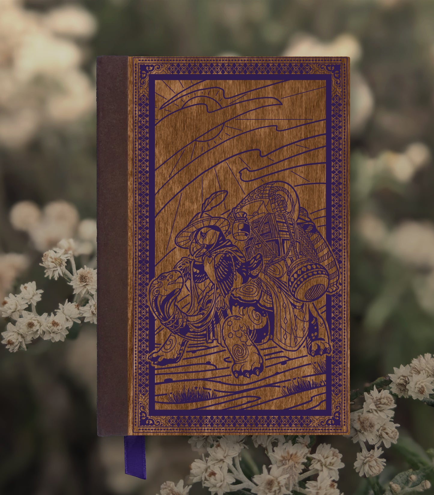 Puffin Merchant Magnetic Wooden Journal, Brown & Dark Purple