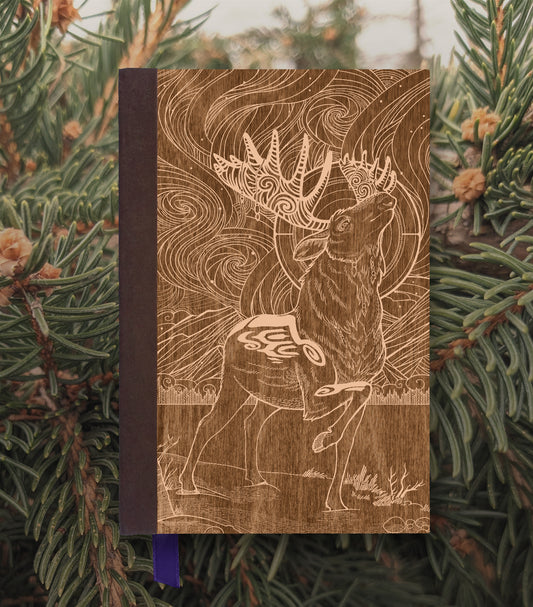 Aurora Moose Magnetic Wooden Journal, Brown & Cream