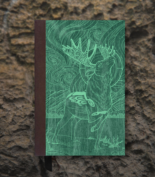 Aurora Moose Magnetic Wooden Journal, Green & Teal