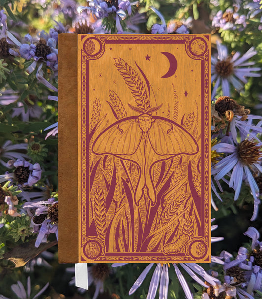 Luna Moth Magnetic Wooden Journal, Honey & Berry