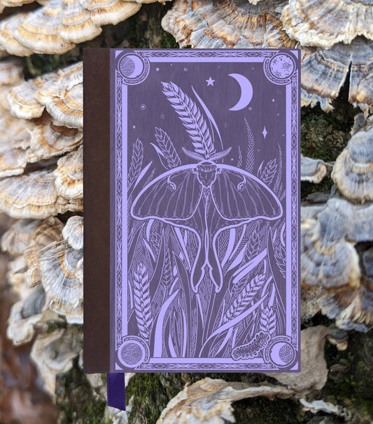 Luna Moth Magnetic Wooden Journal, Purple & Lavender