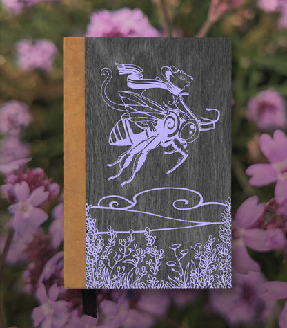 Bee Rider Magnetic Wooden Journal, Black & Lavender