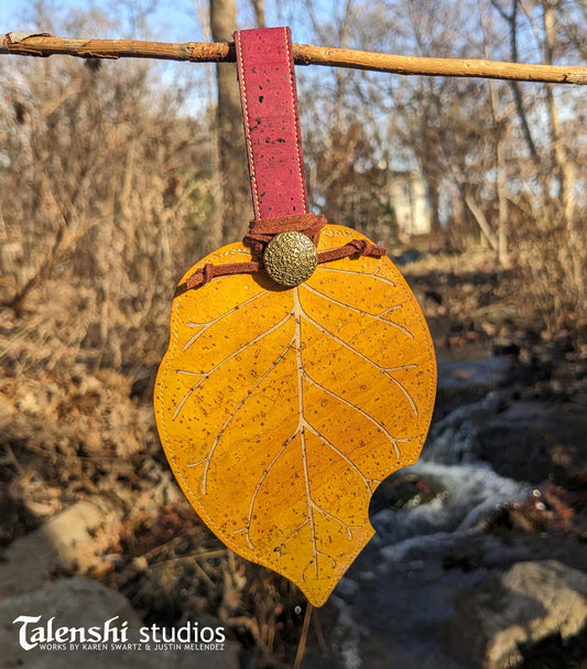 Cork Leather Zipper Pouch - Yellow Osage Leaf (2 sizes)