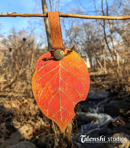 Cork Leather Zipper Pouch - Red Osage Leaf (2 sizes)