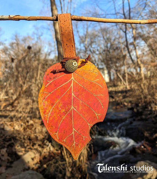 Cork Leather Zipper Pouch - Red Osage Leaf (2 sizes)