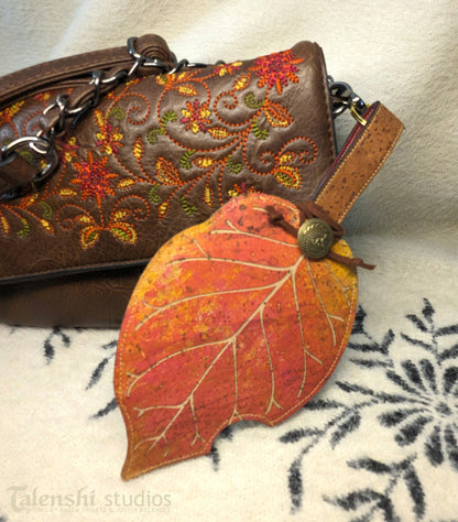 Cork Leather Zipper Pouch - Red Osage Leaf (2 sizes)