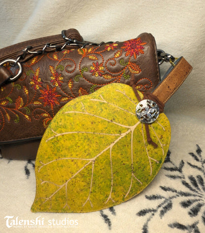 Cork Leather Zipper Pouch - Green Osage Leaf (2 sizes)