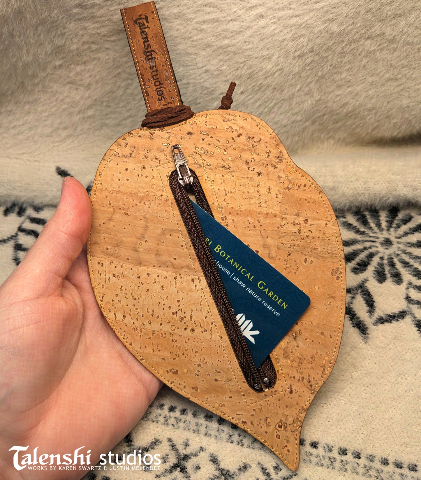 Cork Leather Zipper Pouch - Red Osage Leaf (2 sizes)