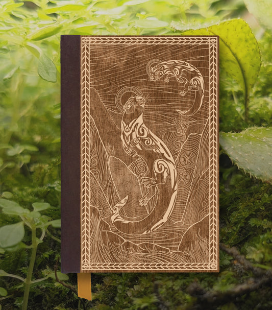Spiritual Otters Magnetic Wooden Journal, Brown & Cream