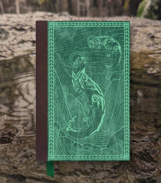 Spiritual Otters Magnetic Wooden Journal, Green & Teal