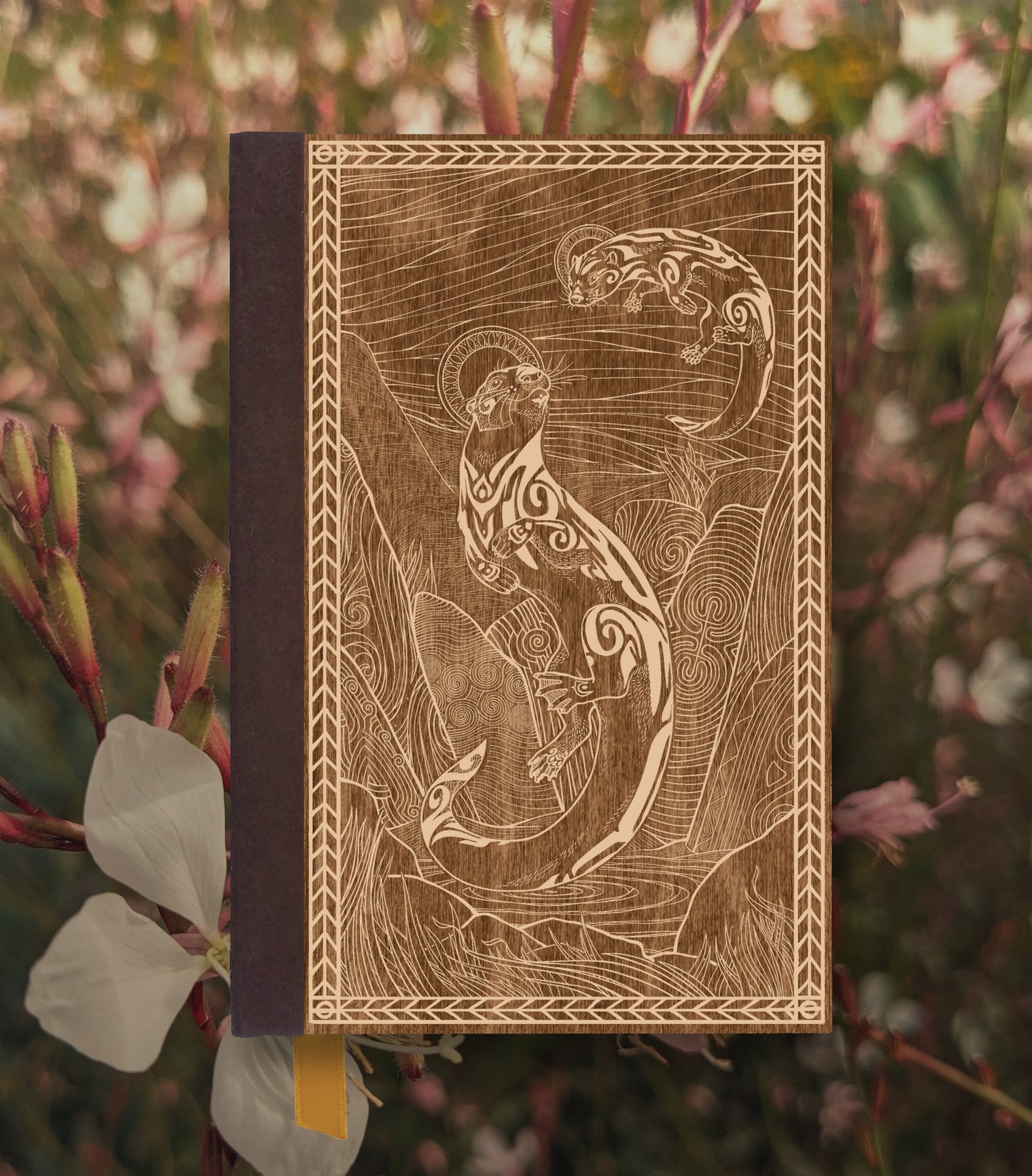 Spiritual Otters Magnetic Wooden Journal, Brown & Cream