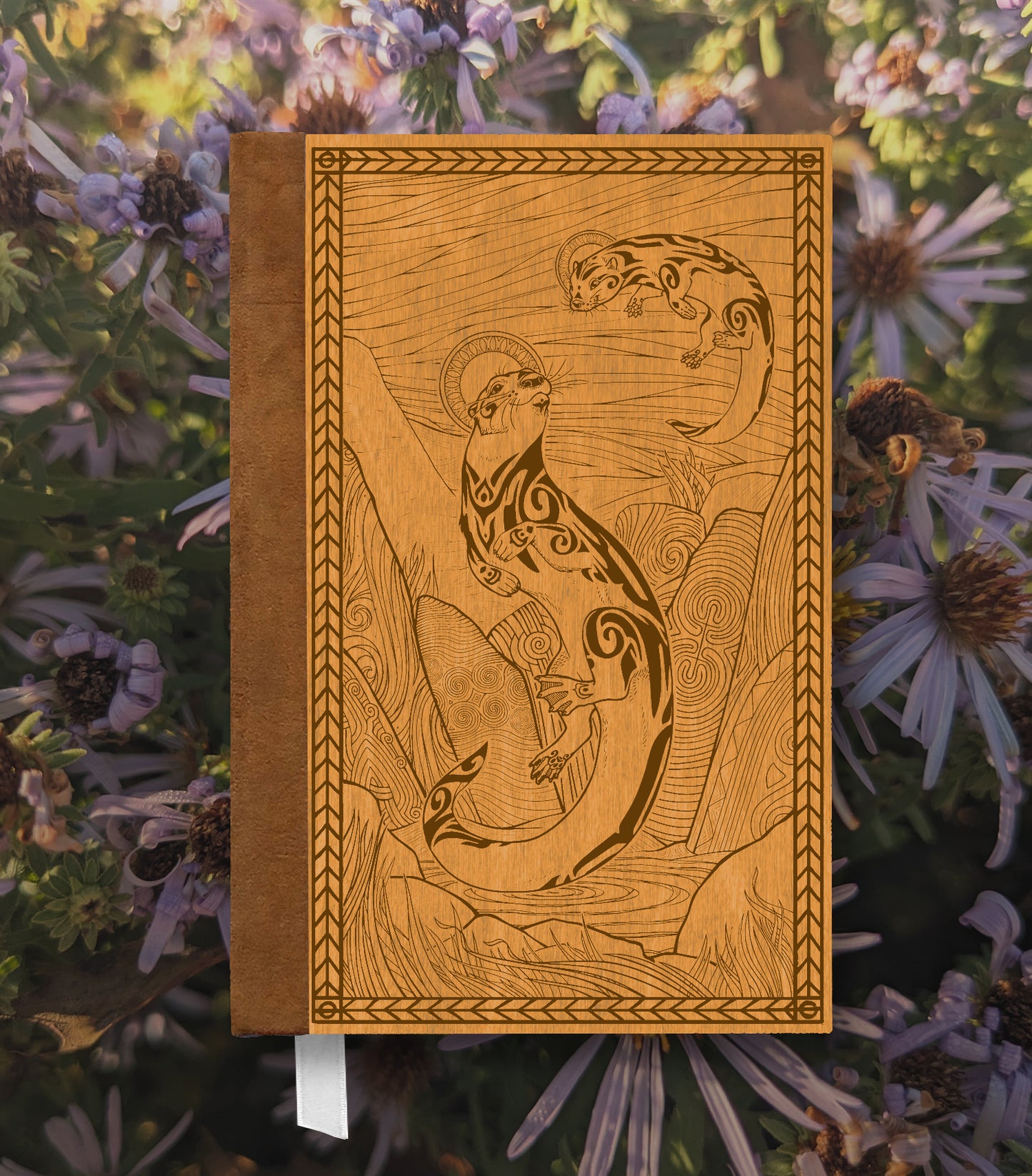 Spiritual Otters Magnetic Wooden Journal, Honey & Tan