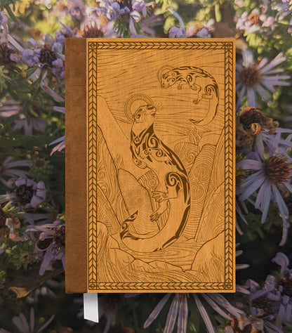 Spiritual Otters Magnetic Wooden Journal, Honey & Tan