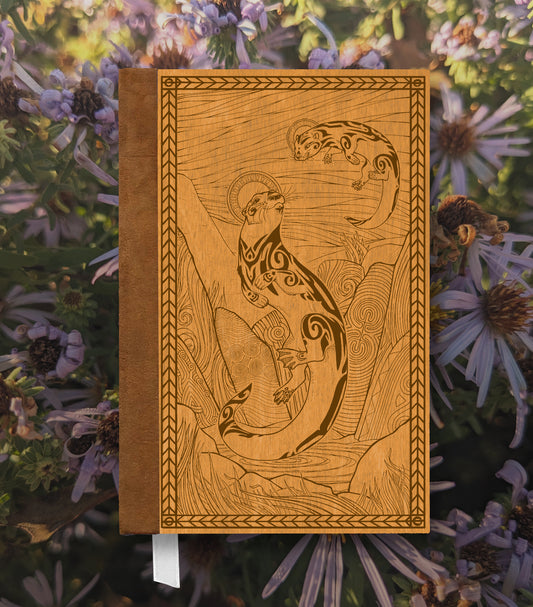Spiritual Otters Magnetic Wooden Journal, Honey & Tan