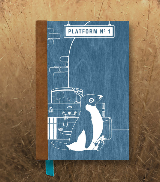 Traveling Penguin Magnetic Wooden Journal, Blue & White