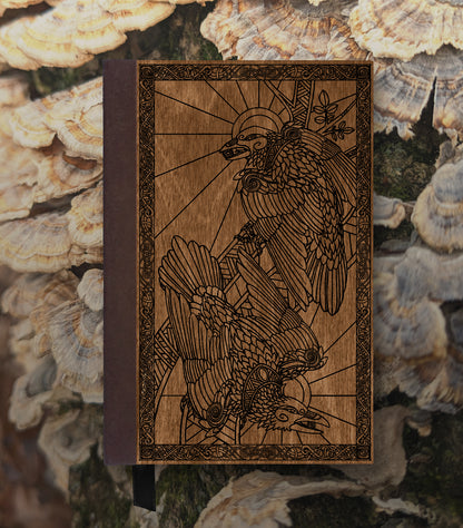 Ravens Magnetic Wooden Journal, Brown & Black