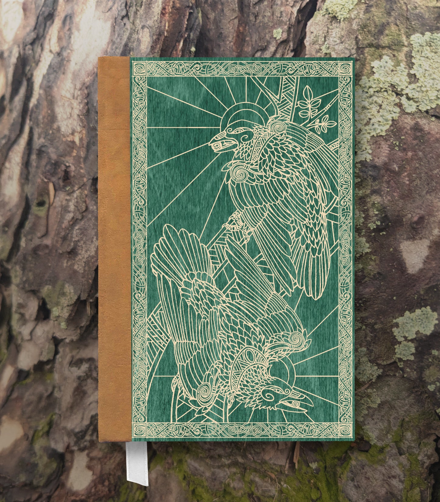 Ravens Magnetic Wooden Journal, Green & Cream