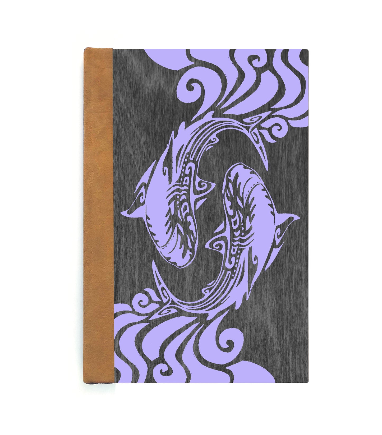 Spiraling Sharks Magnetic Wooden Journal, Black & Lavender