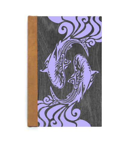 Spiraling Sharks Magnetic Wooden Journal, Black & Lavender