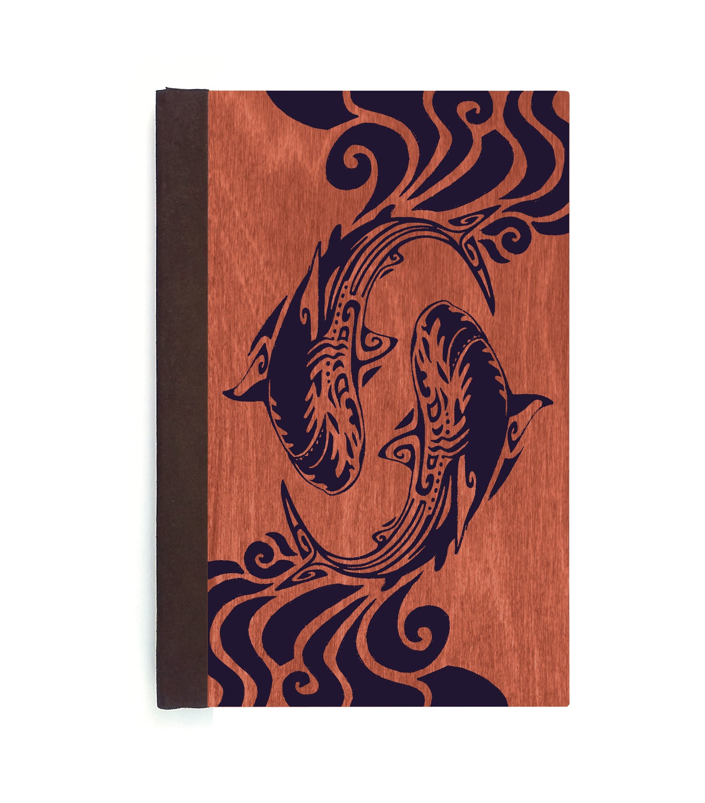 Spiraling Sharks Magnetic Wooden Journal, Red & Dark Purple