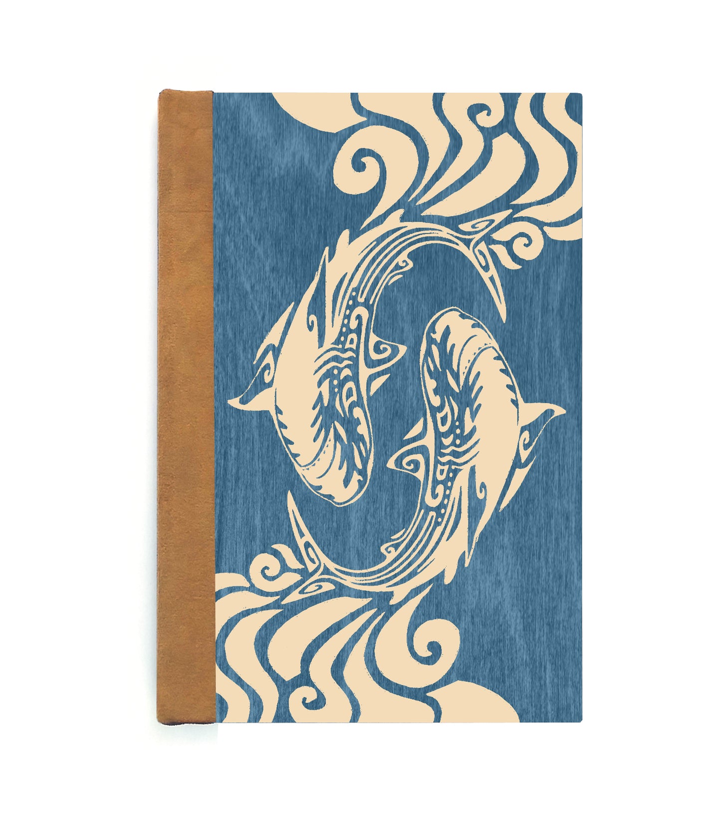 Spiraling Sharks Magnetic Wooden Journal, Blue & Cream