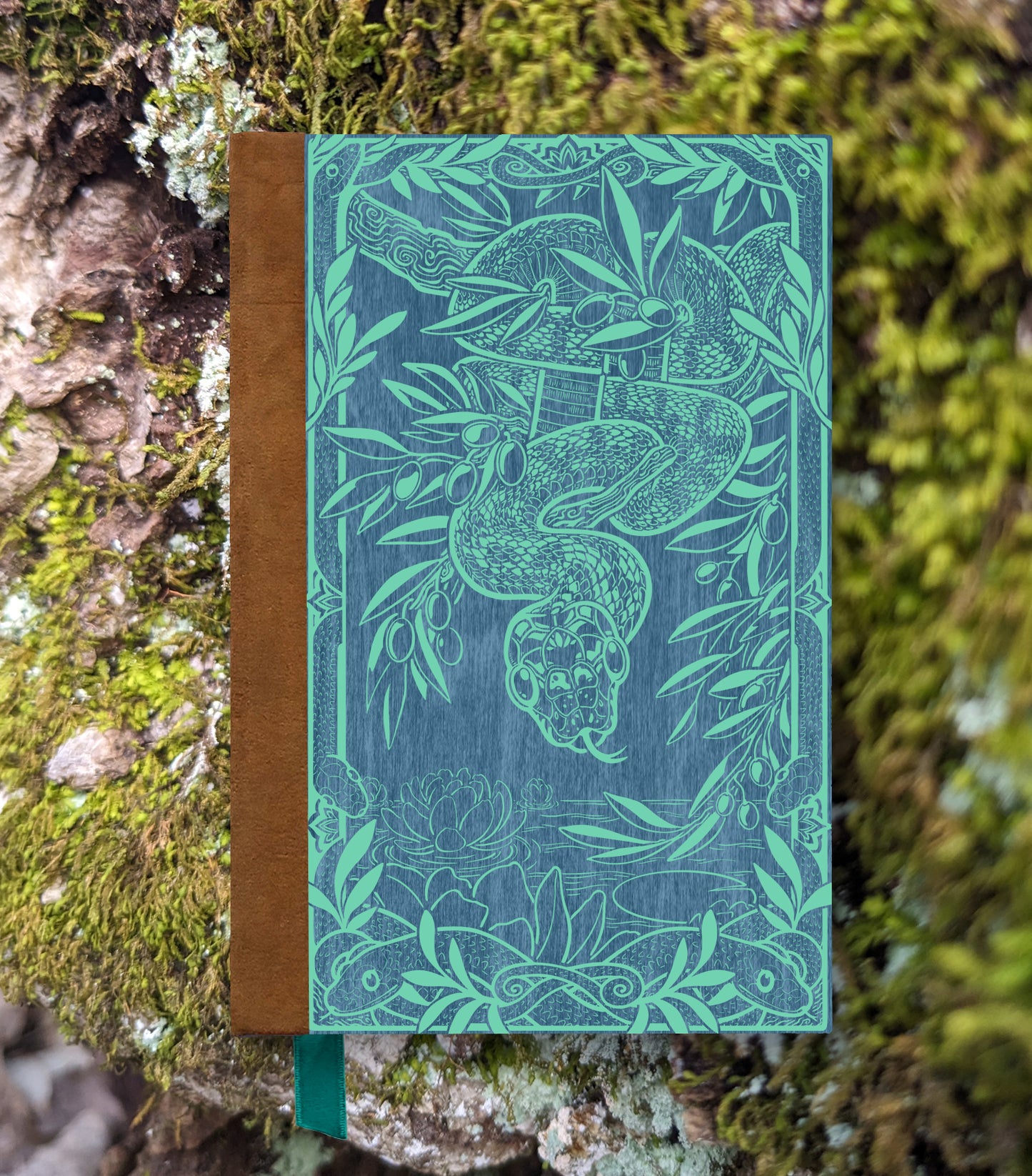 Wood Snake Magnetic Wooden Journal, Blue & Teal