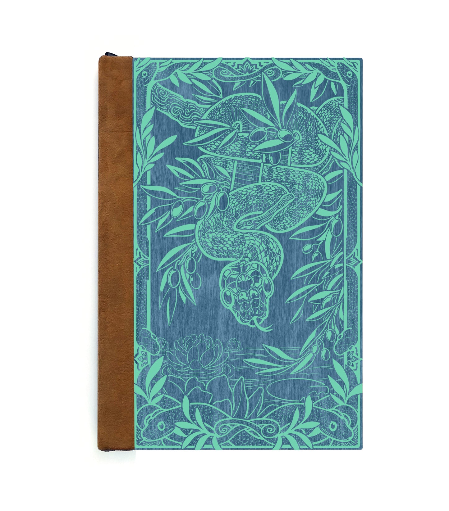 Wood Snake Magnetic Wooden Journal, Blue & Teal