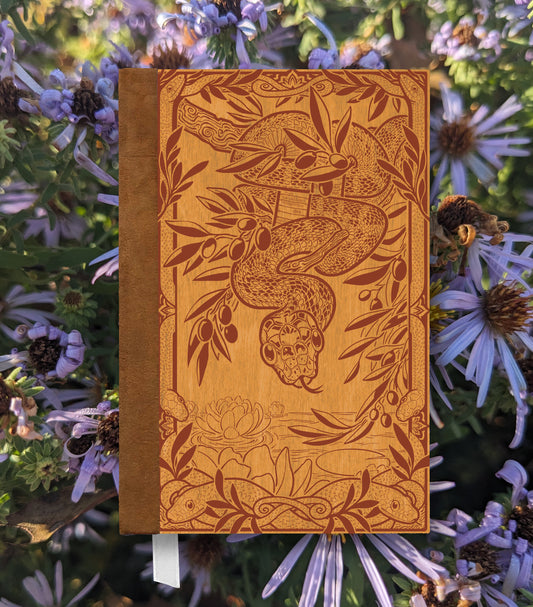 Wood Snake Magnetic Wooden Journal, Honey & Terra Cotta