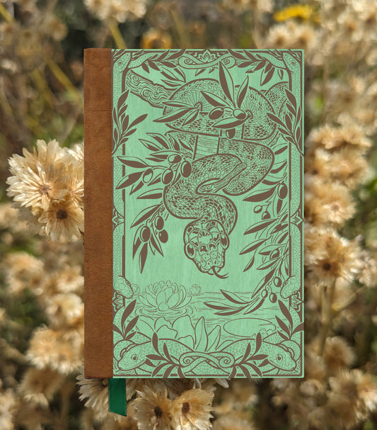 Wood Snake Magnetic Wooden Journal, Jade & Lichen