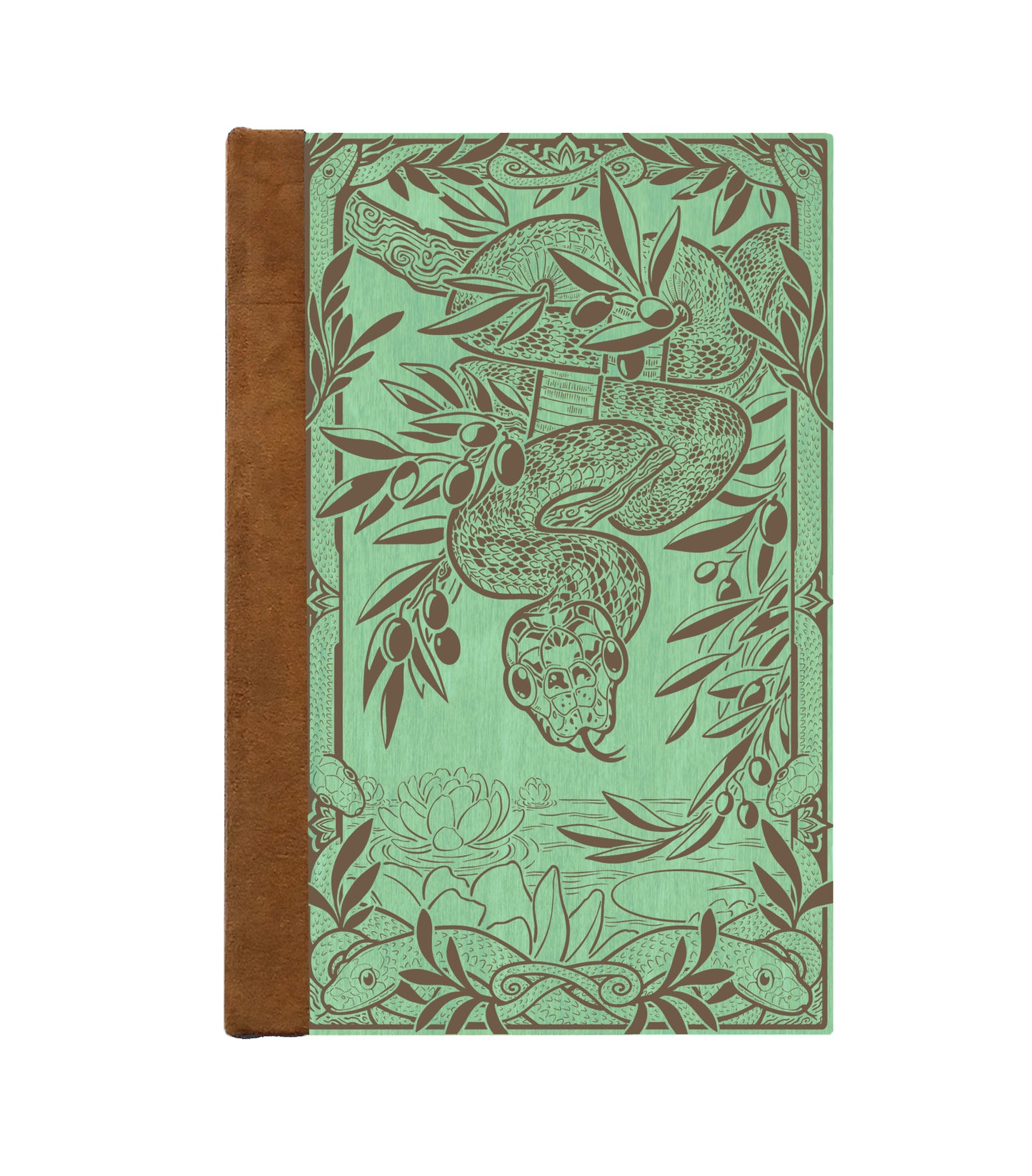 Wood Snake Magnetic Wooden Journal, Jade & Lichen