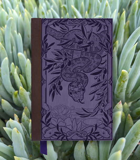Wood Snake Magnetic Wooden Journal, Purple & Dark Purple