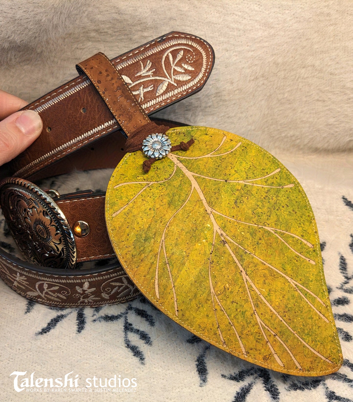 Cork Leather Zipper Pouch - Red Spade Leaf (2 sizes)