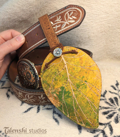 Cork Leather Zipper Pouch - Red Spade Leaf (2 sizes)