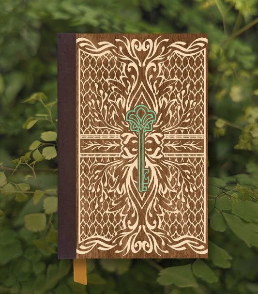 Enchanted Key Magnetic Wooden Journal, Brown & Cream
